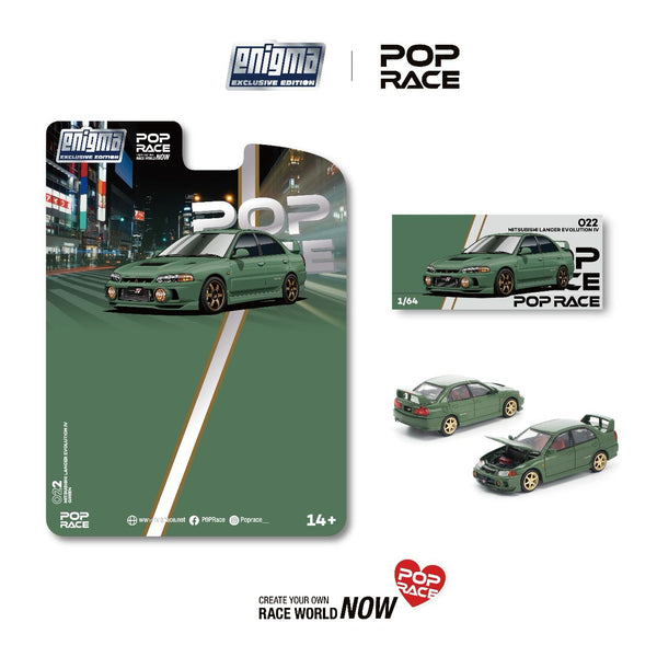 PREORDER POPRACE 1/64 MITSUBISHI LANCER EVOLUTION IV GREEN (enigma exclusive edition) PRE022 (Approx. Release Date: Q4 2025 and subject to the manufacturer's final decision)