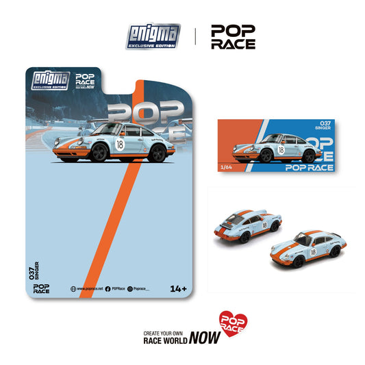 PREORDER POPRACE 1/64 SINGER RACING ORANGE/BLUE #18 (enigma exclusive edition) PRE037 (Approx. Release Date: Q1 2027 and subject to the manufacturer's final decision)