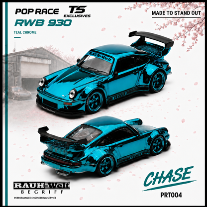 PREORDER POPRACE x TOKYO STATION (TS) Exclusives 1/64 RWB 930 TEAL CHROME PRT004 (Approx. Release Date: Q4 2026 and subject to the manufacturer's final decision) **Chase cars are randomly packed**