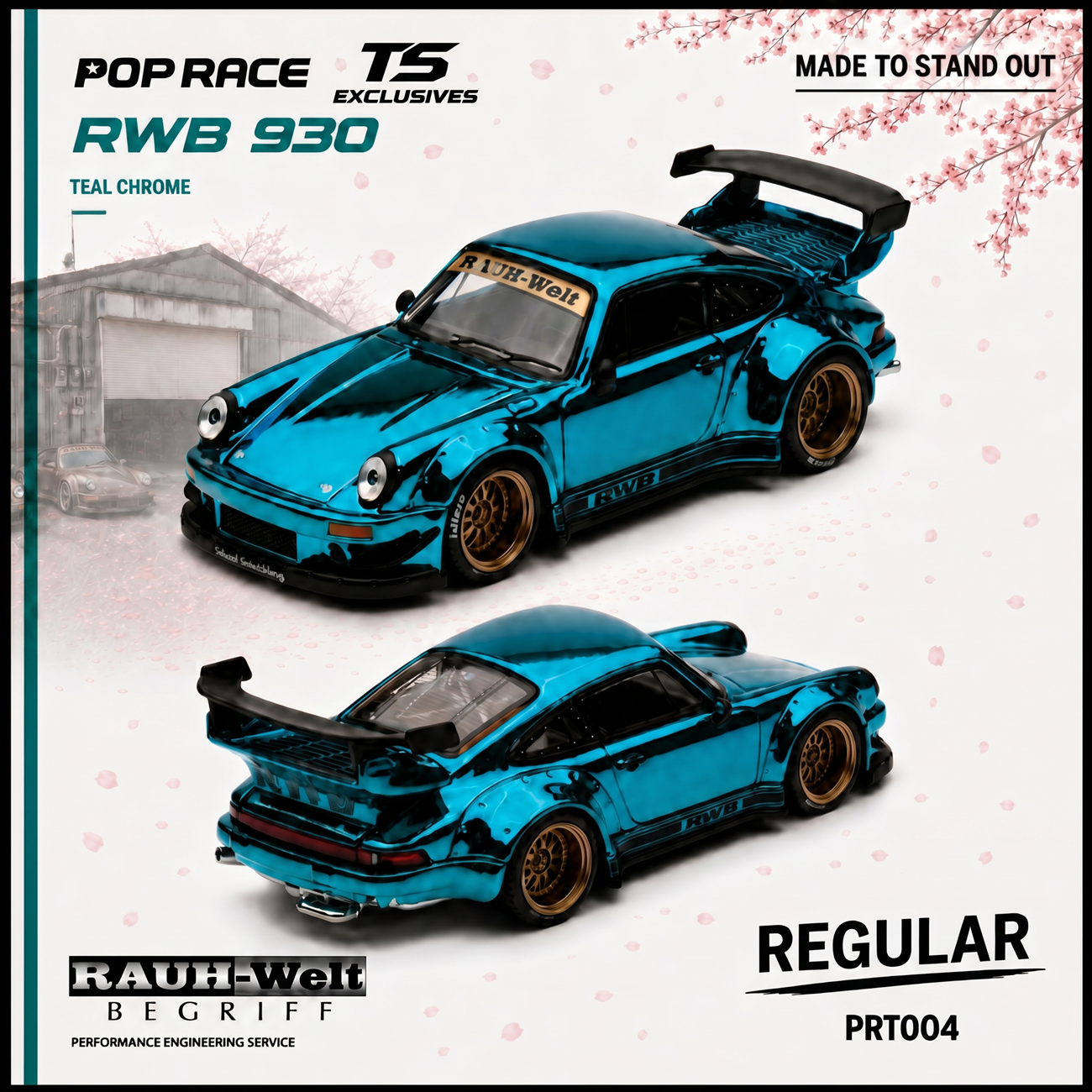 PREORDER POPRACE x TOKYO STATION (TS) Exclusives 1/64 RWB 930 TEAL CHROME PRT004 (Approx. Release Date: Q4 2026 and subject to the manufacturer's final decision) **Chase cars are randomly packed**