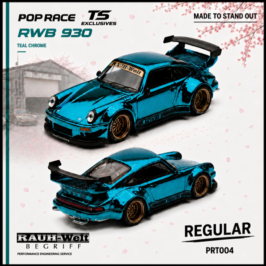 PREORDER POPRACE x TOKYO STATION (TS) Exclusives 1/64 RWB 930 TEAL CHROME PRT004 (Approx. Release Date: Q4 2026 and subject to the manufacturer's final decision) **Chase cars are randomly packed**