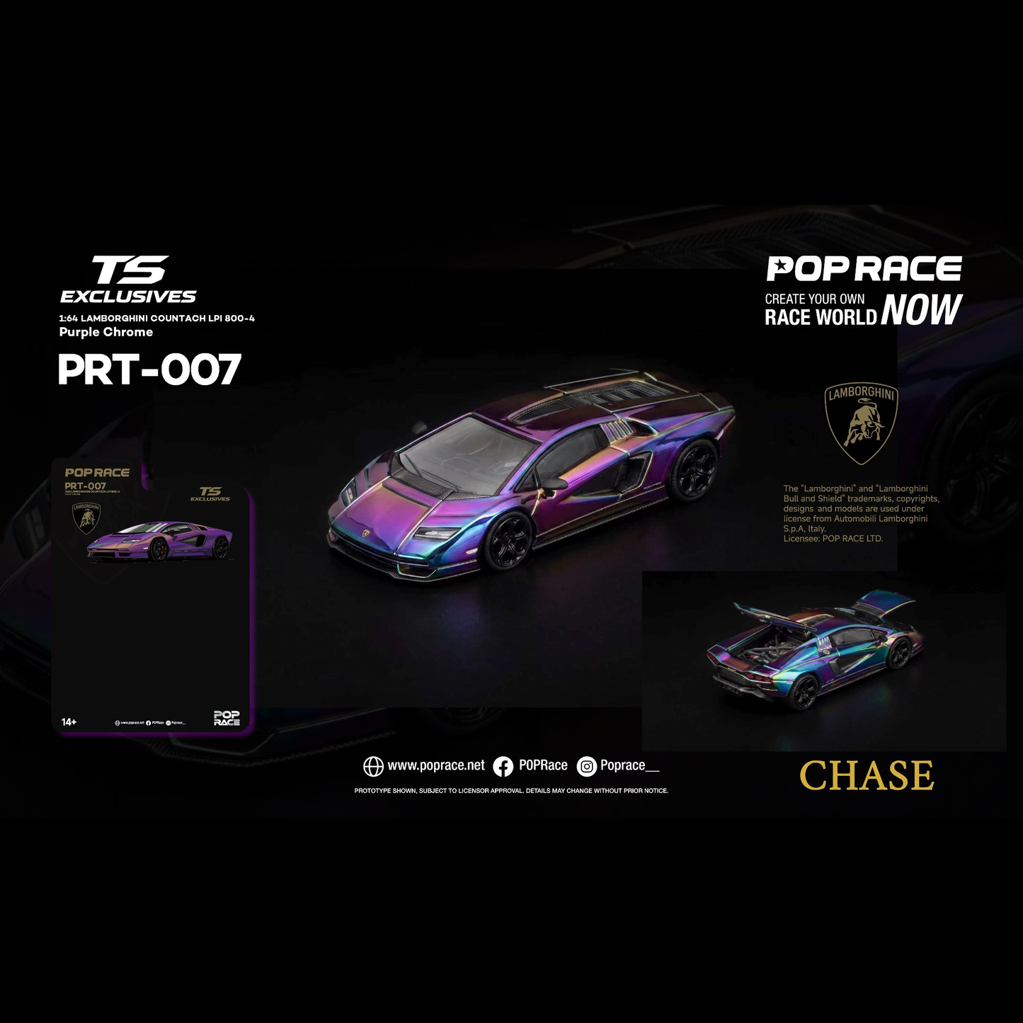 PREORDER POPRACE x TS Exclusives 1/64 LAMBORGHINI COUNTACH LPI 800-4 Purple Chrome PRT007 (Approx. Release Date: Q2 2027 and subject to the manufacturer's final decision) **Chase cars are randomly packed**