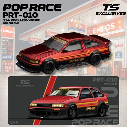 PREORDER POPRACE x TS Exclusives 1/64 RWB AE86 VINTAGE Red Chrome PRT010 (Approx. Release Date: Q2 2027 and subject to the manufacturer's final decision) **Chase cars are randomly packed**