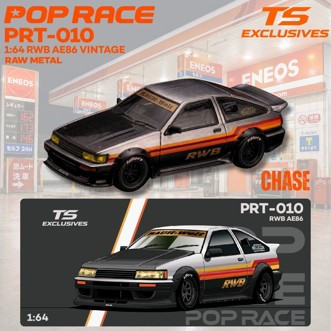 PREORDER POPRACE x TS Exclusives 1/64 RWB AE86 VINTAGE Red Chrome PRT010 (Approx. Release Date: Q2 2027 and subject to the manufacturer's final decision) **Chase cars are randomly packed**