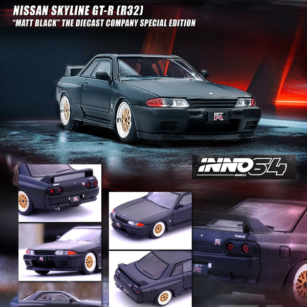 INNO64 1/64 NISSAN SKYLINE GT-R (R32) Matt Black The Diecast Company Special Edition Limited Quantity Production IN64-R32-MB