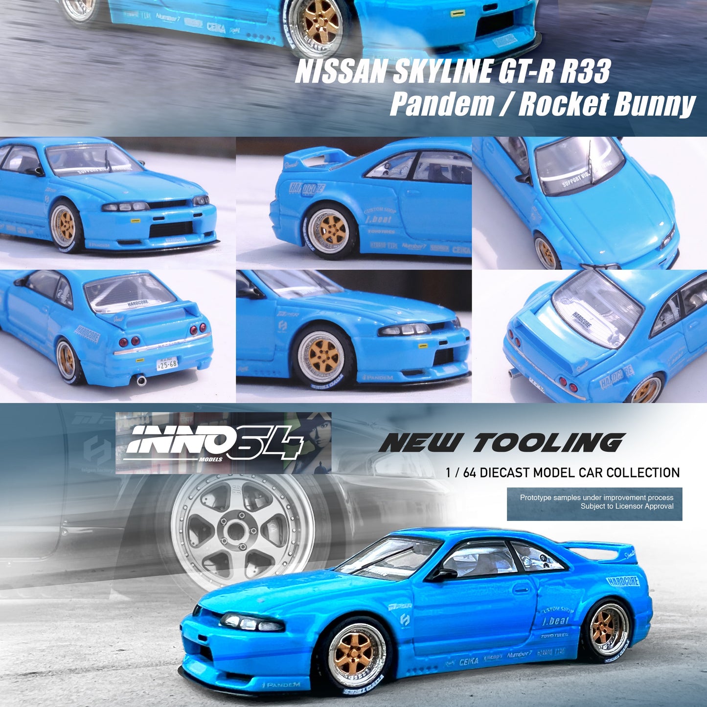 INNO64 1/64 NISSAN SKYLINE GT-R (R33) "Pandem / Rocket Bunny" Blue IN64-R33P-BLU