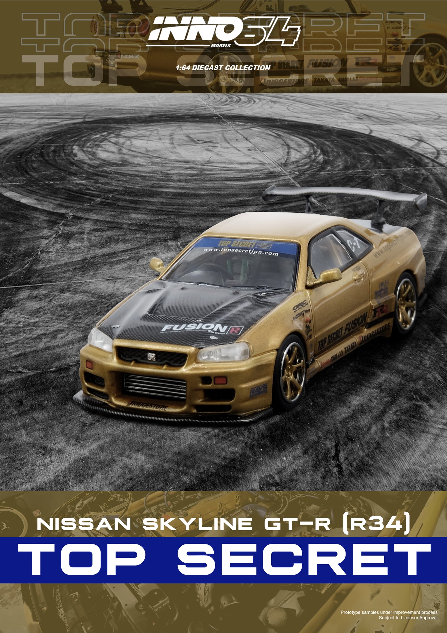INNO64 1/64 TOP SECRET R34 GT-R Gold IN64-R34TS-GOLD