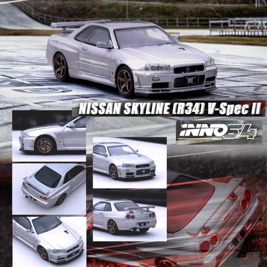 INNO64 1/64 NISSAN SKYLINE GT-R (R34) V-Spec II Silver IN64-R34VS-SIL