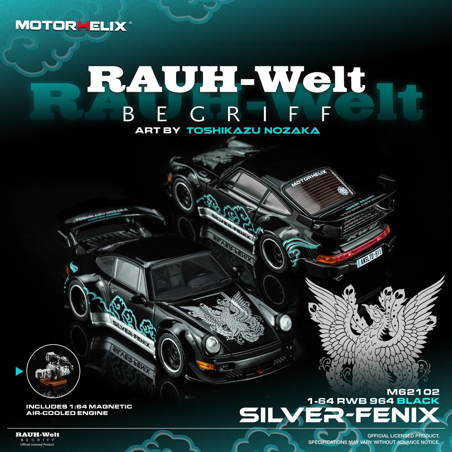 PREORDER Motorhelix 1/64 RWB 964 Black SILVER-FENIX with 1/64