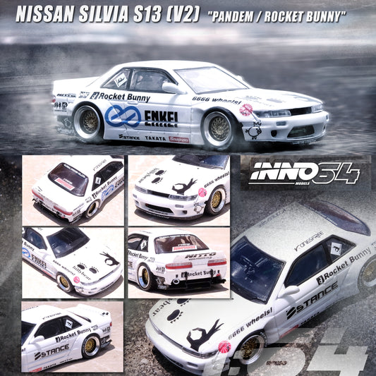 INNO64 1/64 NISSAN SILVIA S13 (V2) PANDEM / ROCKET BUNNY White IN64-S13V2-WHI
