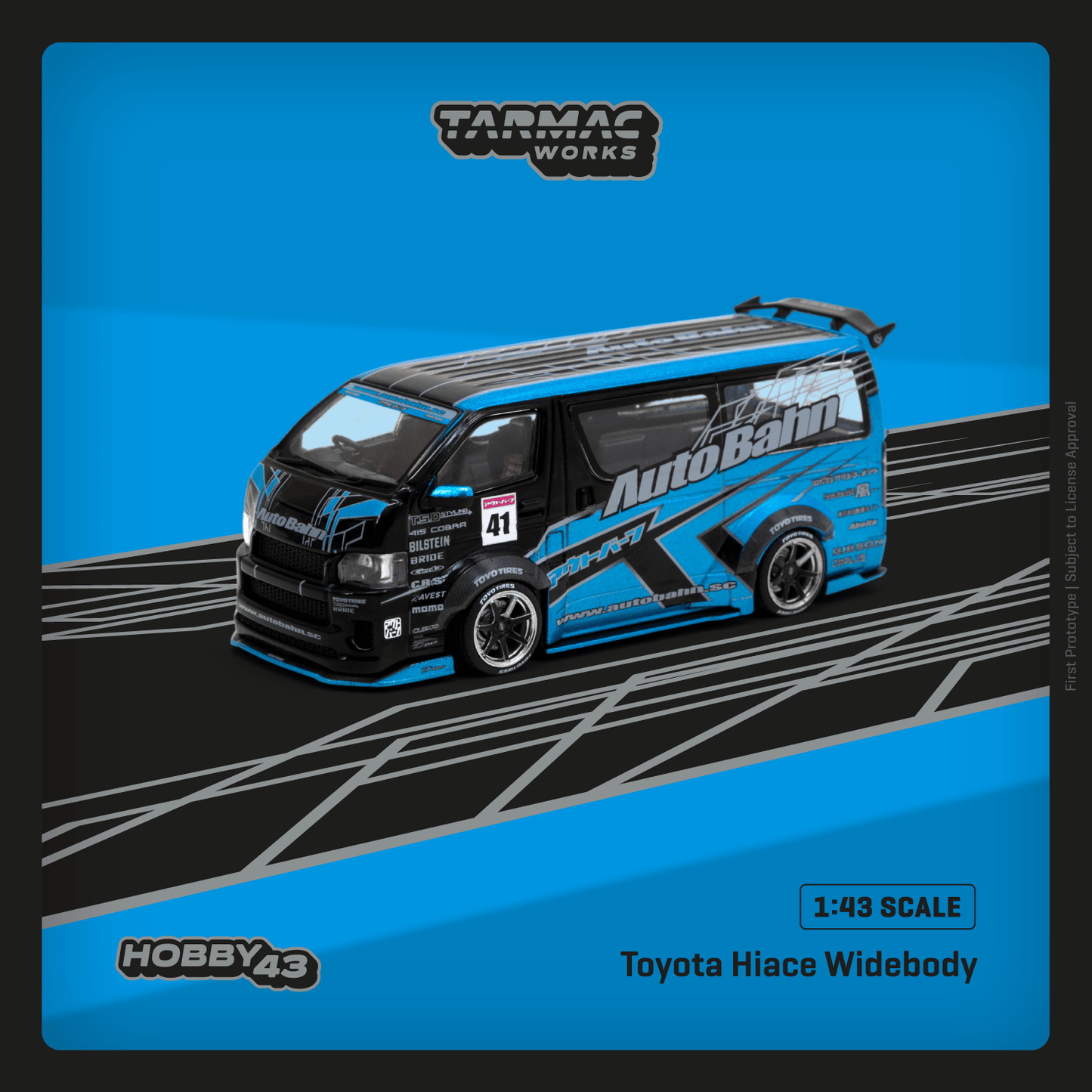 TARMAC WORKS HOBBY43 1/43 Toyota Hiace Widebody Black / Blue T43-024-BLU