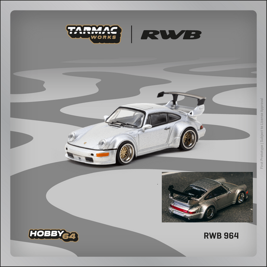 TARMAC WORKS HOBBY64 1/64 RWB 964 Silver T64-037-SL