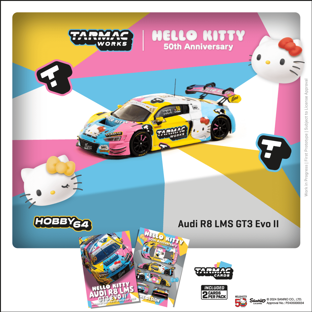 Tarmac Works HOBBY64 1/64 Audi R8 LMS GT3 Evo II Macau GT Cup - FIA GT World Cup 2023 Race Version Model Car + Trading Cards Combo Set T64-043-23MGP50