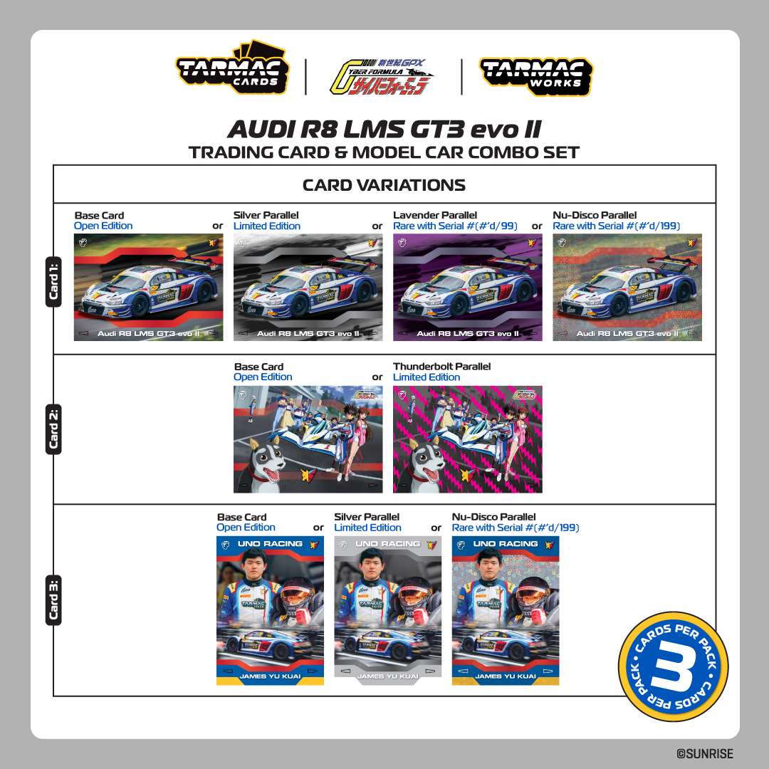 TARMAC WORKS HOBBY64 1/64 Audi R8 LMS GT3 evo II Macau GT Cup - FIA GT World Cup 2024 Uno Racing James Yu Model Car + Trading Cards Combo Set T64-043-24MGP30