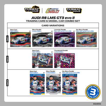 TARMAC WORKS HOBBY64 1/64 Audi R8 LMS GT3 evo II Macau GT Cup - FIA GT World Cup 2024 Uno Racing James Yu Model Car + Trading Cards Combo Set T64-043-24MGP30