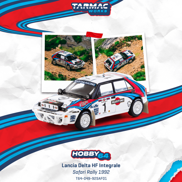 PREORDER TARMAC WORKS HOBBY64 1/64 Lancia Delta HF Integrale Safari Rally 1992 Juha Kankkunen /Juha Piironen T64-049-92SAF01 (Approx. Release Date :  MAR 2026 subject to manufacturer's final decision)