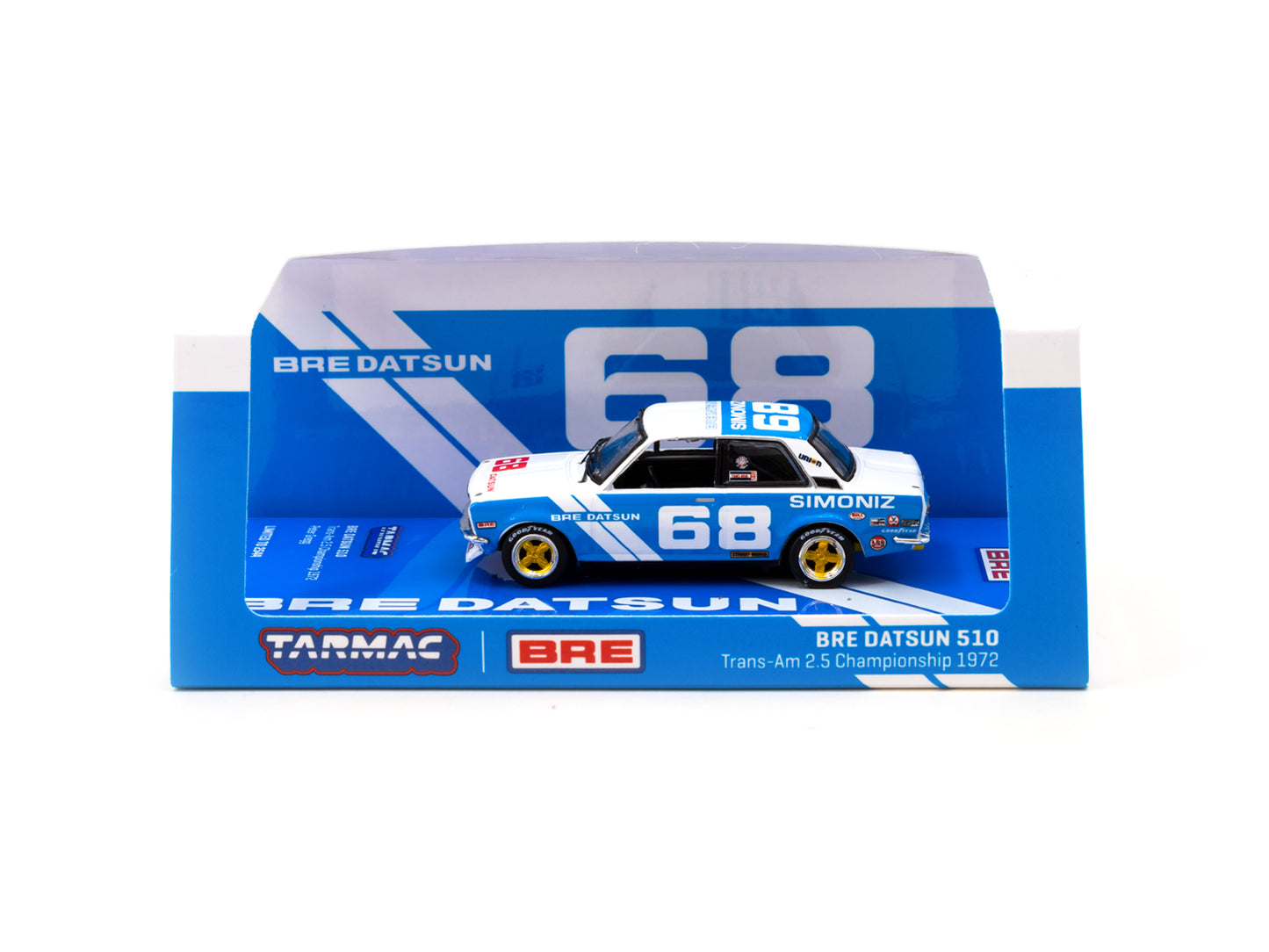 TARMAC WORKS HOBBY64 1/64 BRE Datsun 510 Trans-Am 2.5 Championship 1972 Peter Gregg with BRE metal oil can T64-052-BRE68