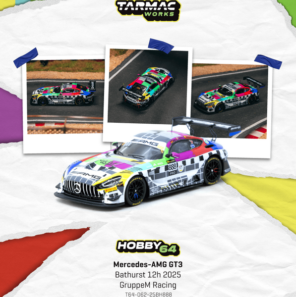 PREORDER TARMAC WORKS HOBBY64 1/64 Mercedes-AMG GT3 Bathurst 12h 2025 GruppeM Racing Maro Engel / Mikaël Grenier / Maxime Martin T64-062-25BH888 (Approx. Release Date :  FEB 2026 subject to manufacturer's final decision)