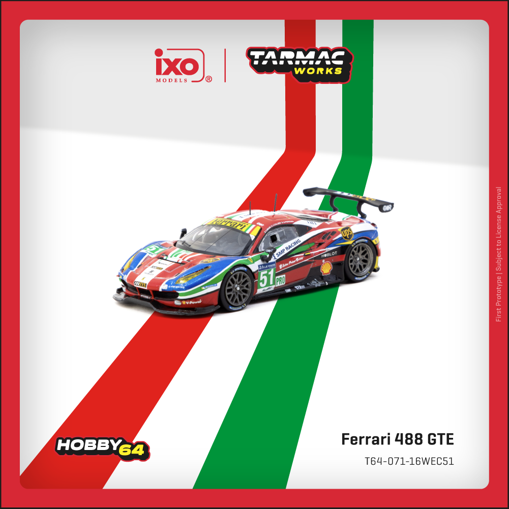 TARMAC WORKS HOBBY64 1/64 Ferrari 488 GTE 24h of Le Mans 2016 G. Bruni / J. Calado / A. Pier Guidi T64-071-16WEC51