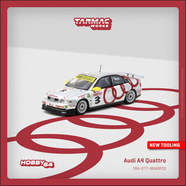 PREORDER TARMAC WORKS HOBBY64 1/64 Audi A4 Quattro Macau Guia Race 1996 Winner Frank Biela T64-077-96MGP03 (Approx. Release Date :  JAN 2026 subject to manufacturer's final decision)