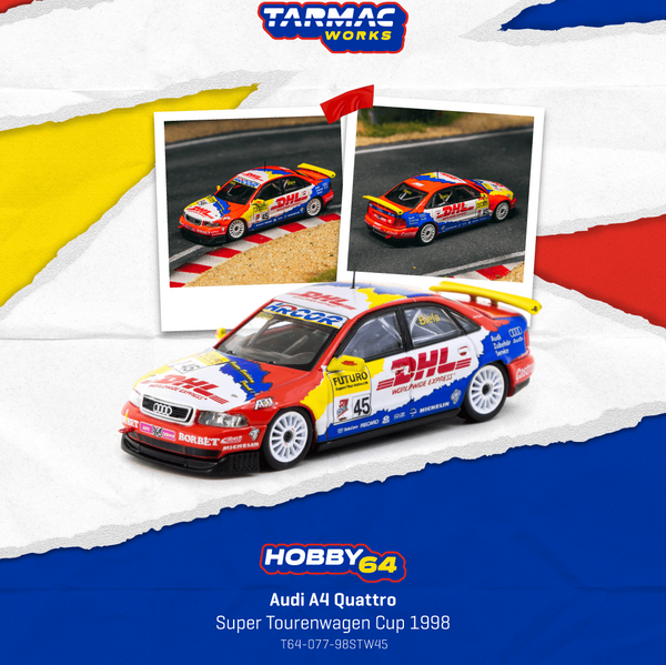 PREORDER TARMAC WORKS HOBBY64 1/64 Audi A4 Quattro Super Tourenwagen Cup 1998 Frank Biela T64-077-98STW45 (Approx. Release Date :  FEB 2026 subject to manufacturer's final decision)
