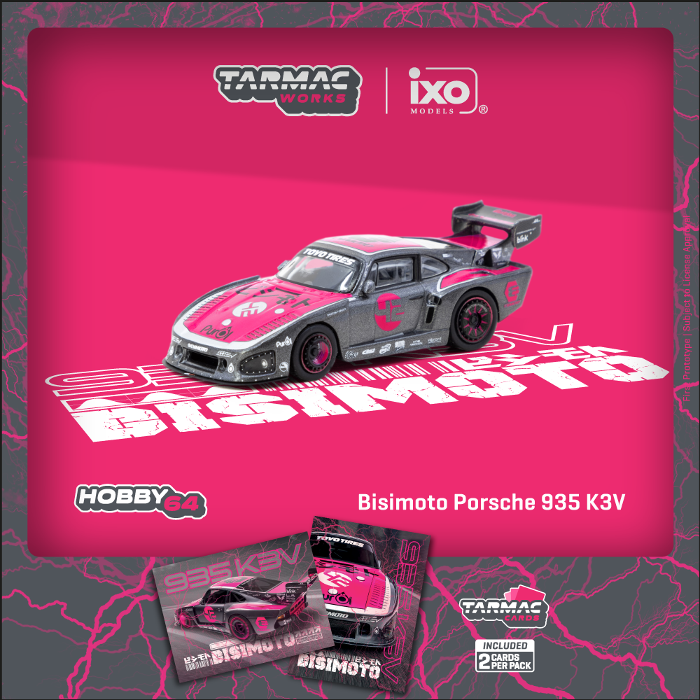 TARMAC WORKS HOBBY64 1/64 Bisimoto Porsche 935 K3V Model Car + Trading Cards Combo Set T64-079-K3V