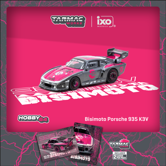 TARMAC WORKS HOBBY64 1/64 Bisimoto Porsche 935 K3V Model Car + Trading Cards Combo Set T64-079-K3V