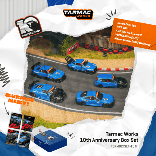 TARMAC WORKS 1/64 Tarmac Works 10th Anniversary Box Set 5 Model Cars + Trading Cards Combo Set T64-BOXSET-10TH