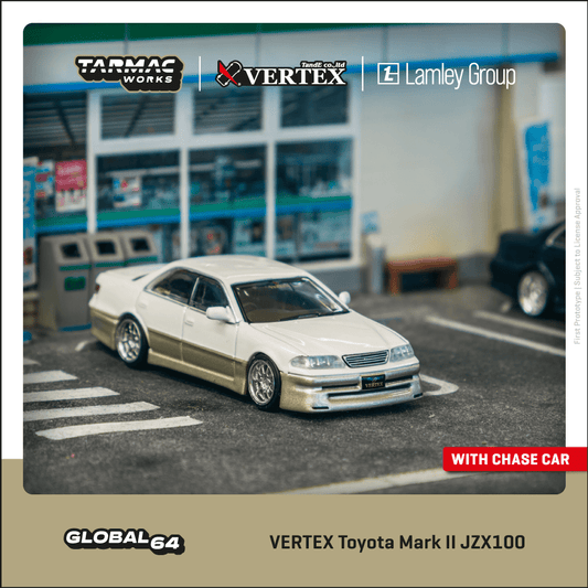 Tarmac Works GLOBAL64 1/64 VERTEX Toyota Mark II JZX100 White Metallic Lamley Special Edition T64G-024-WH