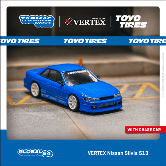Tarmac Works GLOBAL64 1/64 VERTEX Nissan Silvia S13 Blue Metallic TOYO TIRES T64G-025-BL