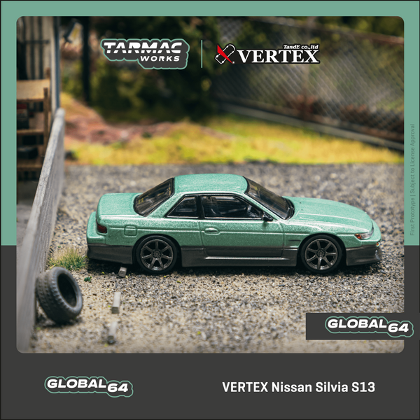 PREORDER TARMAC WORKS GLOBAL64 1/64 VERTEX Nissan Silvia S13 Green / Grey T64G-025-GR (Approx. Release Date : FEB 2024 subject to manufacturer's final decision)