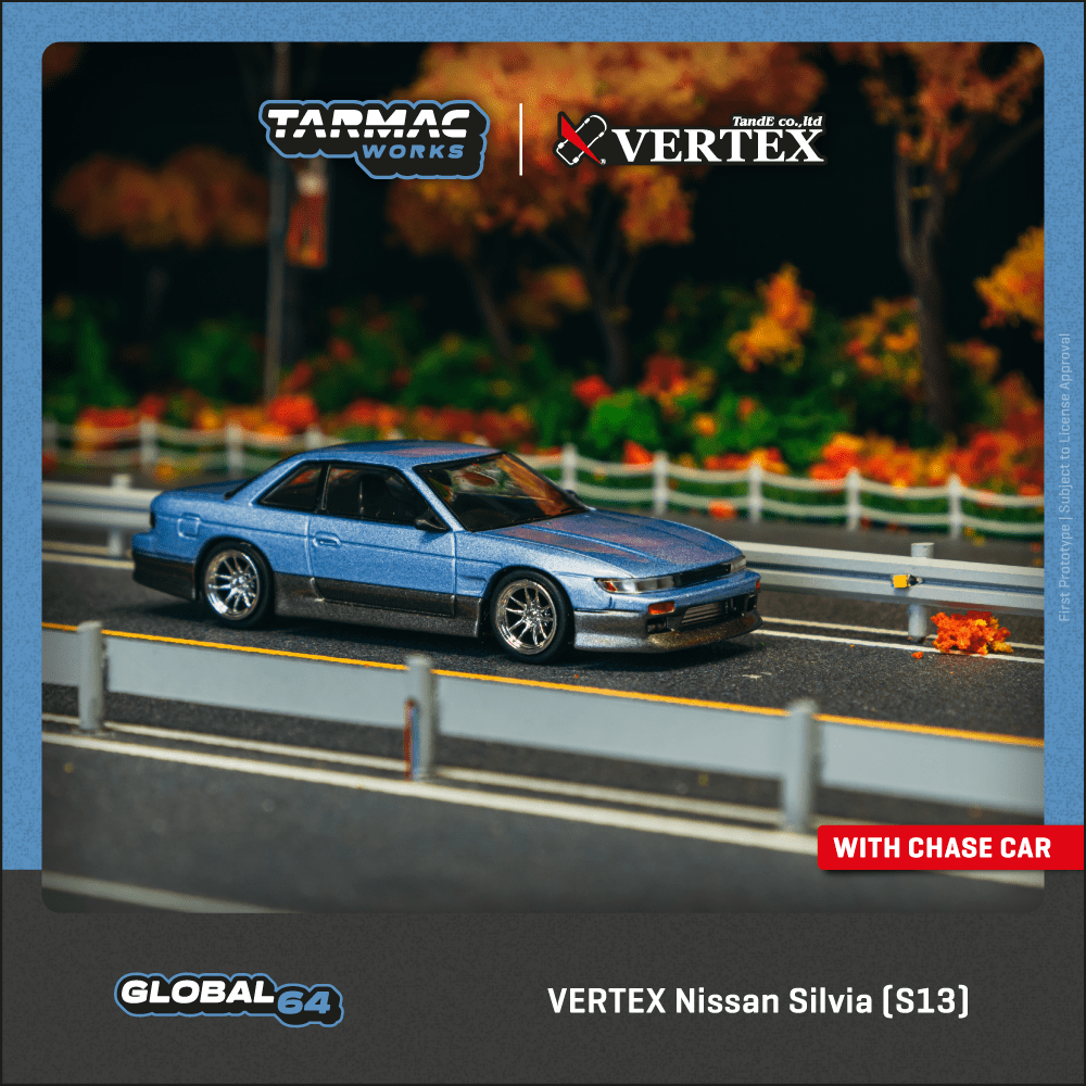 TARMAC WORKS GLOBAL64 1/64 VERTEX Nissan Silvia (S13) Blue / Grey T64G-025-PU