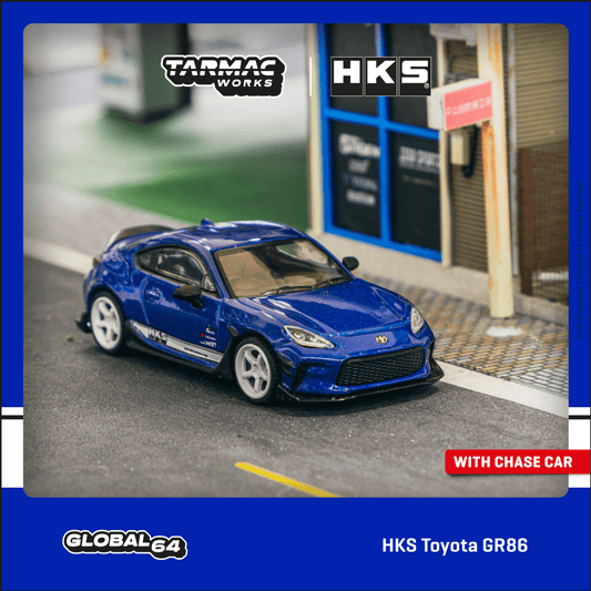 Tarmac Works GLOBAL64 1/64 HKS Toyota GR86 Blue Metallic T64G-038-BL