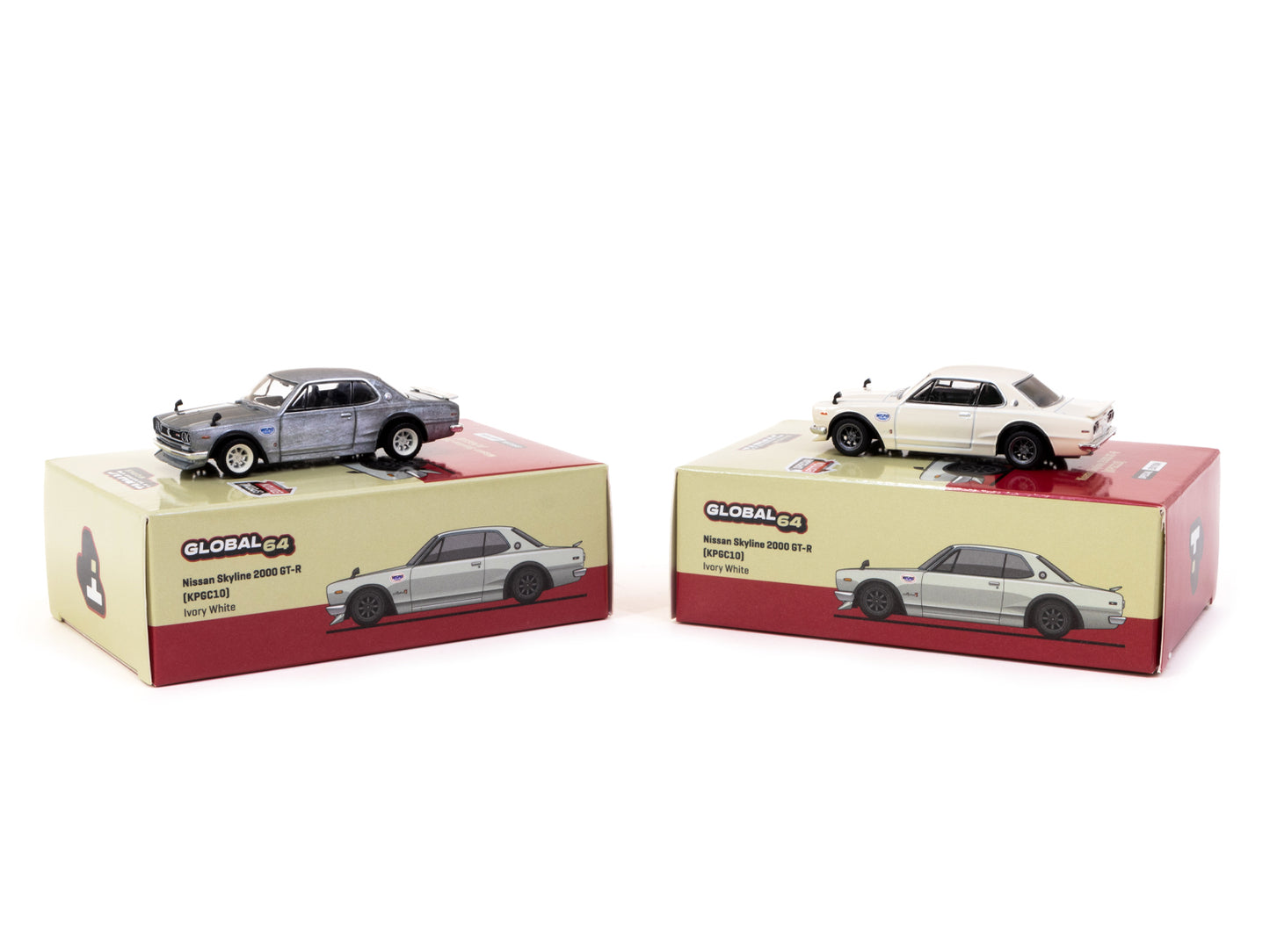 Tarmac Works GLOBAL64 1/64 Nissan Skyline 2000 GT-R (KPGC10) Ivory White Special Edition T64G-043-WH