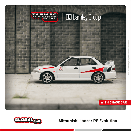 Tarmac Works GLOBAL64 1/64 Mitsubishi Lancer RS Evolution White Lamley Special Edition T64G-048-RS