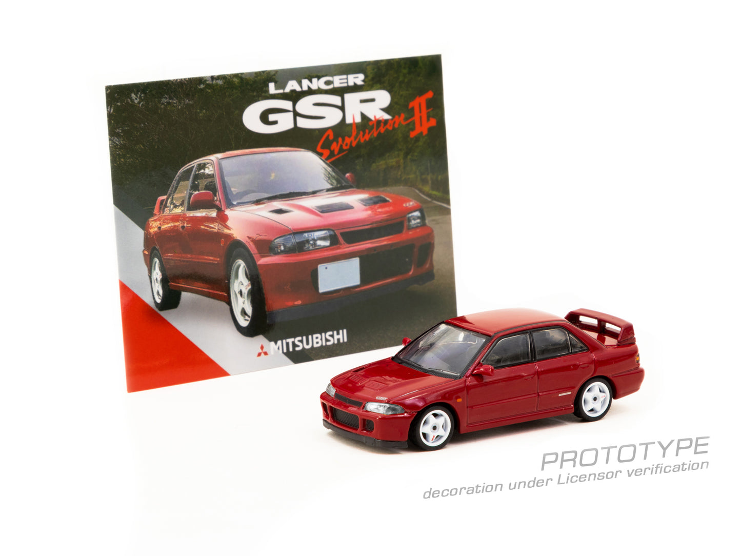 Tarmac Works GLOBAL64 1/64 Mitsubishi Lancer GSR Evolution II Red Model Car + Trading Cards Combo Set T64G-049-RE
