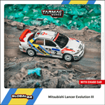 PREORDER TARMAC WORKS GLOBAL64 1/64 Mitsubishi Lancer Evolution III Hong Kong-Beijing Rally 1995 Winner K. Eriksson / S. Parmander T64G-050-95HKBR02 (Approx. Release Date : JAN 2025 subject to manufacturer's final decision)