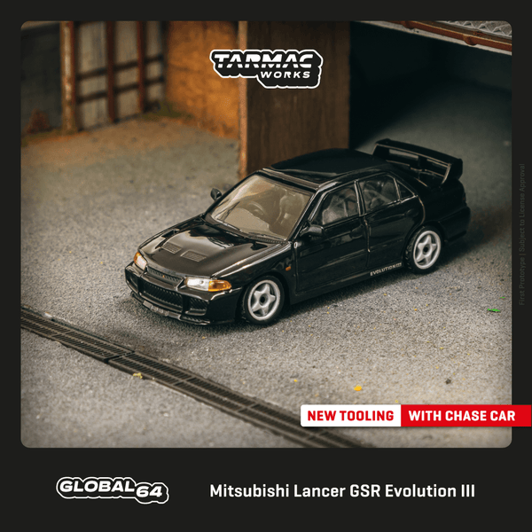 PREORDER Tarmac Works GLOBAL64 1/64 Mitsubishi Lancer GSR Evolution III Black T64G-050-BK (Approx. Release Date : JULY 2024 subject to manufacturer's final decision)