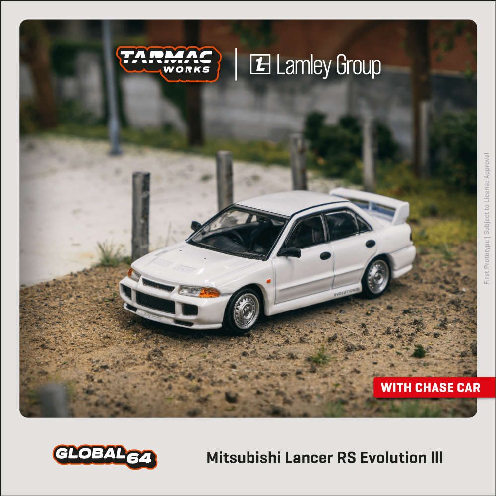 TARMAC WORKS GLOBAL64 1/64 Mitsubishi Lancer RS Evolution III White Lamley Special Edition T64G-050-RS