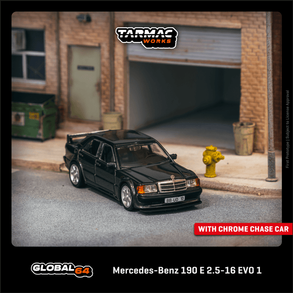 PREORDER TARMAC WORKS GLOBAL64 1/64 Mercedes-Benz 190 E 2.5-16 EVO 1 Blue-Black metallic T64G-057-BK (Approx. Release Date :  JULY 2025 subject to manufacturer's final decision)