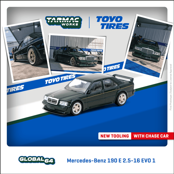 PREORDER TARMAC WORKS GLOBAL64 1/64 Mercedes-Benz 190 E 2.5-16 EVO 1 TOYO TIRES T64G-057-TOYO (Approx. Release Date : FEB 2025 subject to manufacturer's final decision)