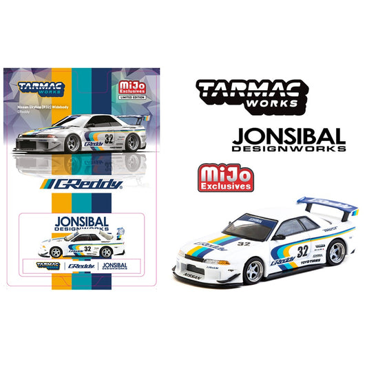 TARMAC WORKS GLOBAL64 1/64 Nissan Skyline GT-R (R32) Widebody Jonsibal Designworks & Greddy Special Limited Edition - White T64G-061-GDY