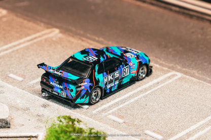TARMAC WORKS GLOBAL64 1/64 Nissan Skyline (R32) Widebody HKS Model Car + Trading Cards Combo Set T64G-061-HKS
