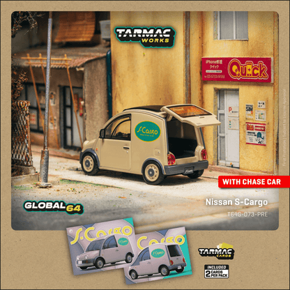 TARMAC WORKS GLOBAL64 1/64 Nissan S-Cargo Presentation Model Car + Trading Cards Combo Set T64G-073-PRE