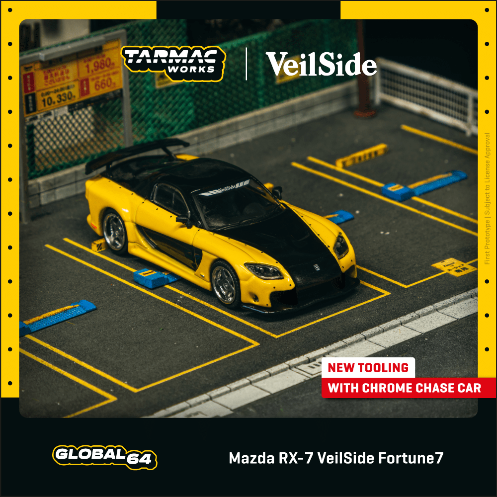 TARMAC WORKS GLOBAL64 1/64 Mazda RX-7 VeilSide Fortune7 Yellow / Black T64G-075-YE