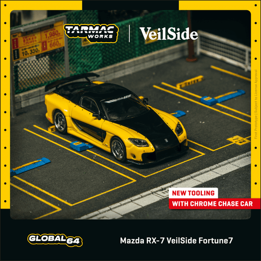 TARMAC WORKS GLOBAL64 1/64 Mazda RX-7 VeilSide Fortune7 Yellow / Black T64G-075-YE