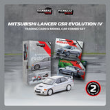 PREORDER TARMAC WORKS GLOBAL64 1/64 Mitsubishi Lancer GSR Evolution IV Silver Model Car + Trading Cards Combo Set T64G-076-SL (Approx. Release Date :  DEC 2025 subject to manufacturer's final decision)