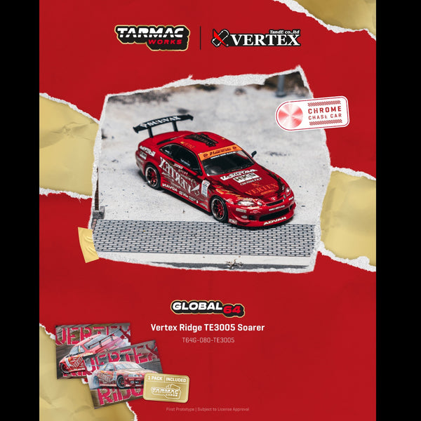 PREORDER TARMAC WORKS GLOBAL64 1/64 Vertex Ridge TE3005 Soarer Model Car + Trading Cards Combo Set T64G-080-TE3005 (Approx. Release Date :  MARCH 2026 subject to manufacturer's final decision)