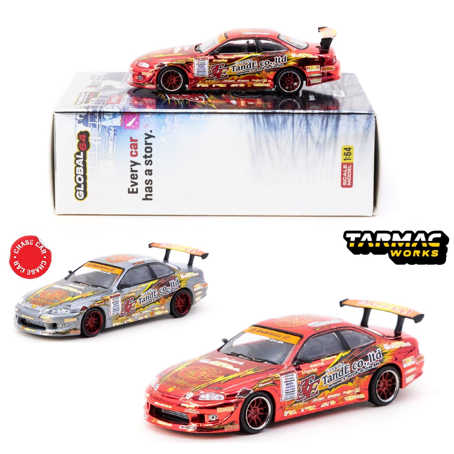 Tarmac Works GLOBAL64 1/64 Vertex Ridge TE3006 Soarer Chrome Red Special Edition T64G-080-TE3006 *CHASE CARS ARE RANDOMLY PACKED*
