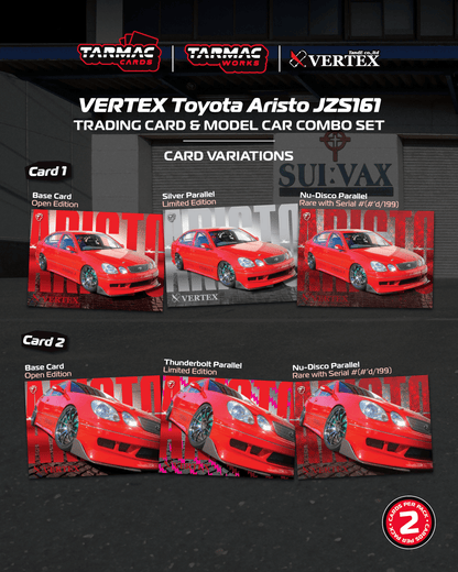 PREORDER TARMAC WORKS GLOBAL64 1/64 VERTEX Toyota Aristo JZS161 Red Model Car + Trading Cards Combo Set T64G-081-RE (Approx. Release Date :  APR 2026 subject to manufacturer's final decision)